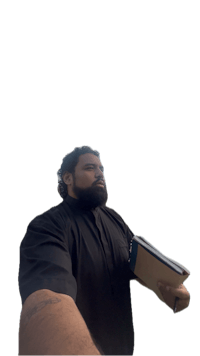 a man with a beard holding a book